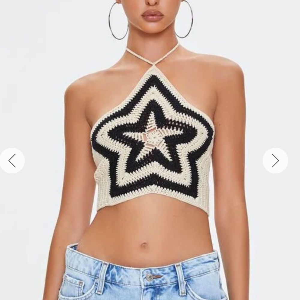 Forever 21 Black and Cream Star Crochet Crop Top